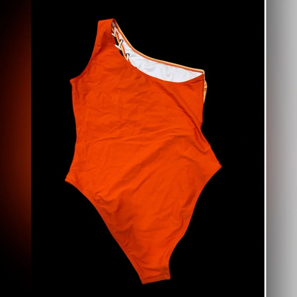 Colorblock One Shoulder Lace Up One Piece Monokini Swimsuit Size L